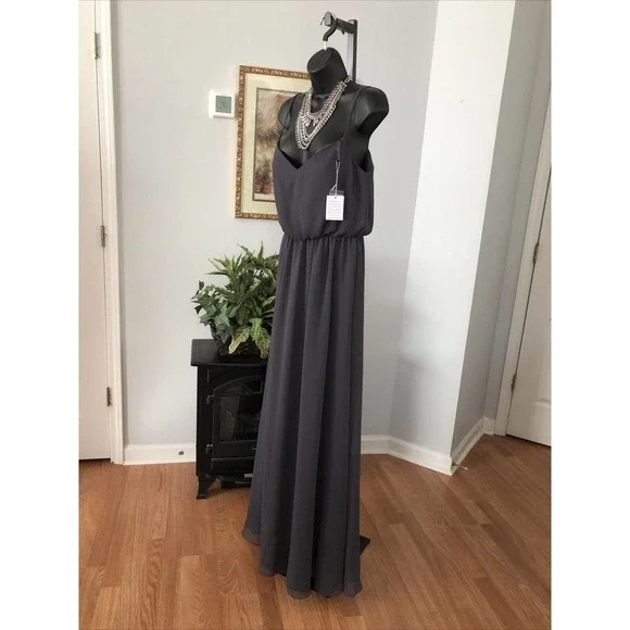 Kennedy Gray Prom Dress gown Green Spaghetti Straps Maxi 4 Elastic Waist - Picture 3 of 10